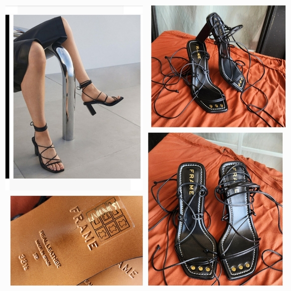 Frame Black Strappy Heeled Sandals - Picture 1 of 1